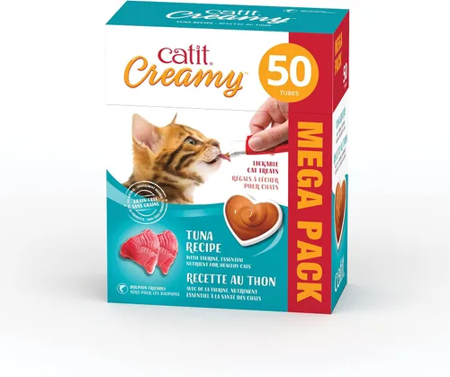 Catit Golosina cremosa para gatos para lamer, premio saludable para gatos, atún, paquete de 50
