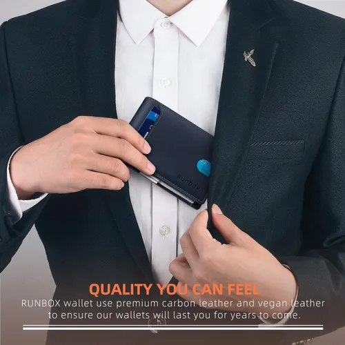Miniatura 125 de RUNBOX - Carteras delgadas para hombre, cartera de piel con pinza para el dinero, cartera de bolsillo frontal con bloqueo RFID, tarjetero