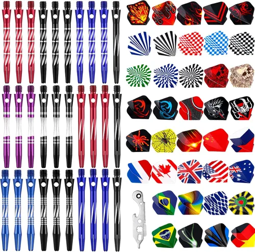 Miniatura 8 de Leitee 30 ejes de dardos de aluminio para puntas de acero de 1.969 in y 2.087 in, accesorios de dardos con 30 anillos de goma, 120 vuelos de Varios
