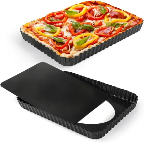 Miniatura 11 de Sartén rectangular antiadherente de 14 pulgadas para quiche con parte inferior extraíble para tartas, quiche para hornear, quiche, pasteles