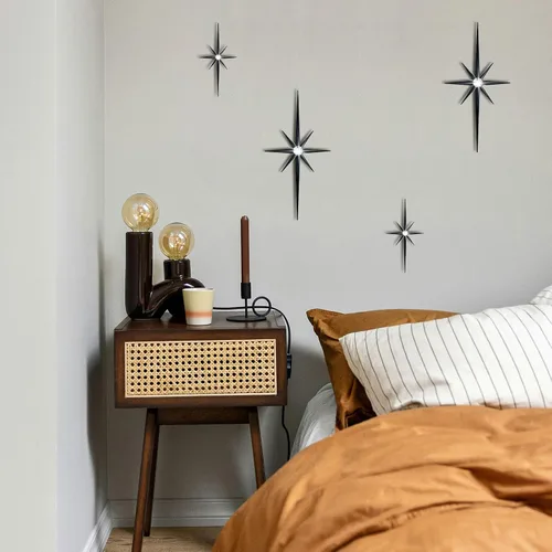 Miniatura 3 de 4 piezas de escultura de pared de arte de estrella de metal, decoración de pared de explosión de estrella de 8 puntas, diamantes brillantes