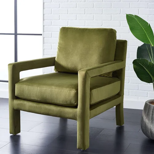 Miniatura 2 de SAFAVIEH Home Collection Kye Mid-Century - Silla decorativa de terciopelo verde oliva (totalmente montada)