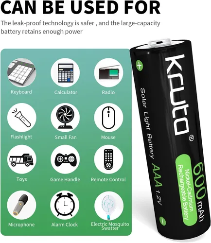 Miniatura 3 de Paquete de 12 baterías AAA recargables, 1.2 V 600 mAh NiMH precargadas triple A para luces solares al aire libre y dispositivos domésticos, baja