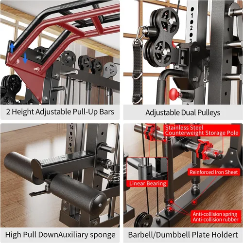 Miniatura 5 de Rack Multiusos para Sentadillas, Conjunto de Rack de Pesas Smith Machine con Sistema de Crossover de Cables, Racks de Potencia para Gimnasio en L07