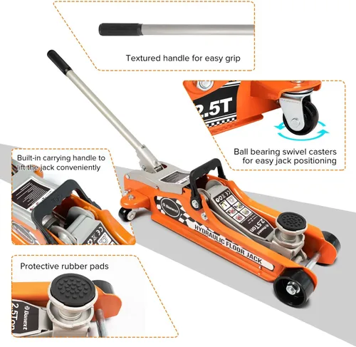 Miniatura 4 de gato de piso de perfil bajo de 2.5 toneladas para carreras, construcción de acero de alta resistencia, rango de elevación 8.51 cm-36 cm
