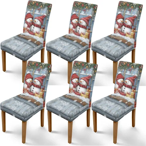 Miniatura 55 de Rnyleeg Fundas de silla de Navidad para sala de estar, diseño de muñeco de nieve azul, estampado de pájaros, fundas para sillas de comedor, 1