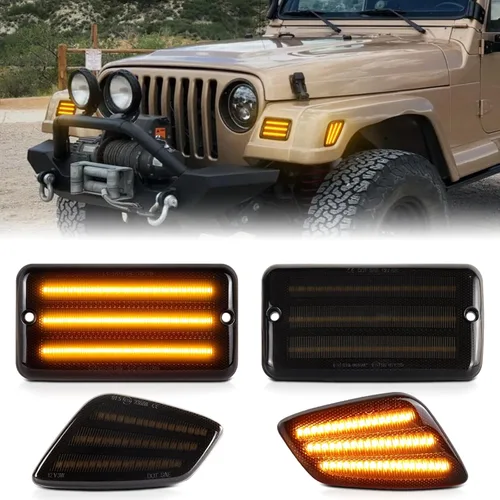 Luces LED de señal de giro para Jeep Wrangler TJ 1997 1998 1999 2000 2001 2002 2003 2004 2005 2006, lente ahumada ámbar DRL luz de estacionamiento