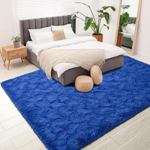 Miniatura 4 de Keeko Alfombra de Área de 3 x 5 pies para Dormitorio y Sala de Estar, Alfombra de Cabecera de Felpa Esponjosa, Alfombras Modernas para Entrada Azul