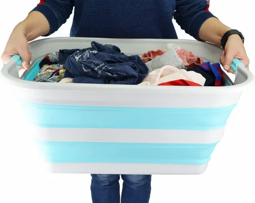 Miniatura 6 de SAMMART Cesta plegable de plástico para la ropa sucia de 42 litros – Contenedor de almacenamiento plegable y organizador – Tina de lavado portátil