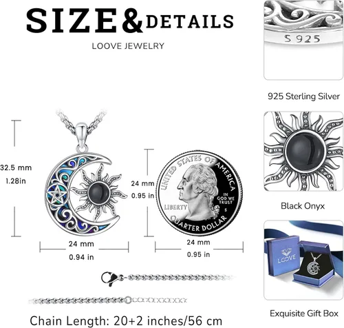 Miniatura 139 de Collar de pentagrama de plata de ley con triple luna, diosa celta, nudo celta, nudo de brujas, Ankh, sol y luna, Hécate, lilith, Santa Muerte