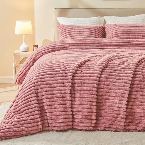 Miniatura 22 de EMME Juego de funda de edredón de felpa lanudo de color blanco, tamaño Queen, 3 piezas, juego de ropa de cama de invierno suave y esponjoso de pelo