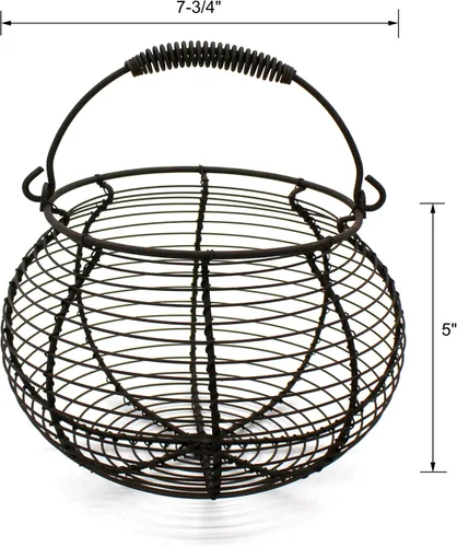 Miniatura 2 de CVHOMEDECO. Cesta de huevo de alambre rústico con asa de natación Primitives Vintage Gathering Basket. oxidado