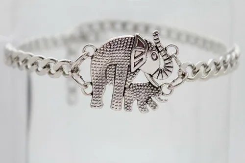 Miniatura 5 de Pulsera para mujer con cadena de metal plateado y pulsera de elefante de safari