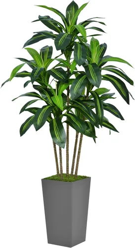 ASTIDY Árbol de Dracaena artificial de 5 pies, árbol sintético con maceta alta gris, planta de suelo de yuca tropical falsa en maceta, árbol de seda