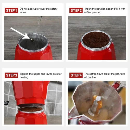 Miniatura 4 de Cafetera para estufa, 5.1 fl oz, 3 tazas de aluminio estilo italiano clásico, válvula de alivio de seguridad integrada con mango ergonómico