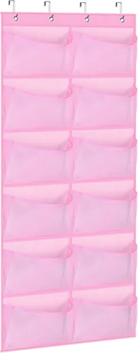 KIMBORA 12 bolsillos grandes de malla sobre la puerta, organizador de zapatos para armario, zapatero colgante para puerta, zapatillas, Rosa
