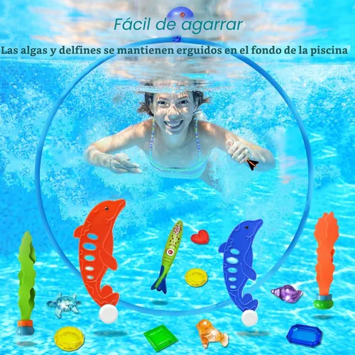 Miniatura 5 de Jasonwell Juguetes de piscina, anillos de buceo, 28 piezas, juego de piscina, juguetes de buceo con anillo de buceo, tesoros submarinos, bandidos
