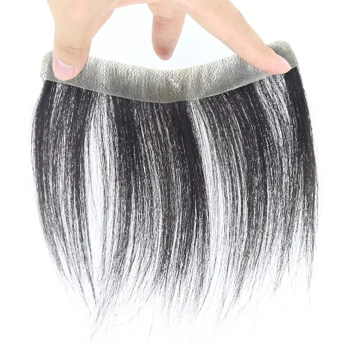 Miniatura 2 de Tupé de línea capilar para hombre, 0.7 x 6 pulgadas, en forma de V, color negro natural, para hombres, cabello humano real, tupé, piel suave y fina