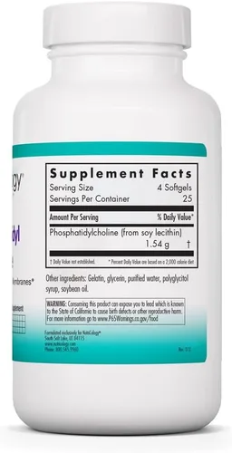 Miniatura 2 de NutriCology Fosfatidilcolina - 385 mg de lecitina de fosfatidilcolina - Soporte para el cerebro, el hígado y la membrana celular - Cápsulas de gel