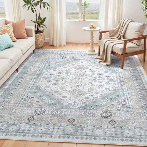 Miniatura 23 de Alfombra lavable de 2 x 3 pies, color beige floral, tapete para puerta de entrada interior, tapetes de cocina para piso, color blanco crema