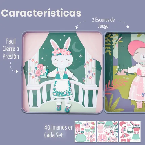 Miniatura 5 de Stephen Joseph, Caja de Vestir Magnética de Viaje, Conejito y Gato Pequeño, 40 piezas únicas