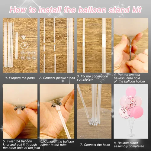 Miniatura 4 de 6 Juegos de Palos de Globos con Base para Kit de Soporte de Globos de Mesa, Soportes de Globos con Base para Piso, Soporte de Arco de Globos
