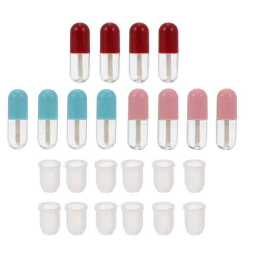 Lurrose Paquete de 12 tubos vacíos de brillo de labios, mini recipientes portátiles recargables para bálsamo labial con inserciones de goma y