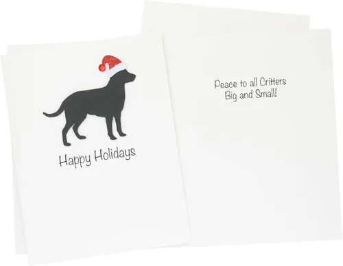 Miniatura 3 de Black Labrador Retriever - Tarjetas de Navidad (10 unidades), hechas a mano, base blanca, perro con sombrero de Papá Noel Negro