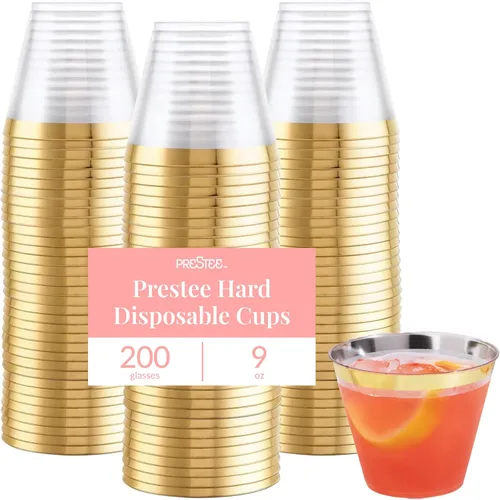 Vasos desechables resistentes Prestee - Vasos de plástico elegantes y resistentes - Vajilla de plástico para cóctel - Vaso desechable para beber de
