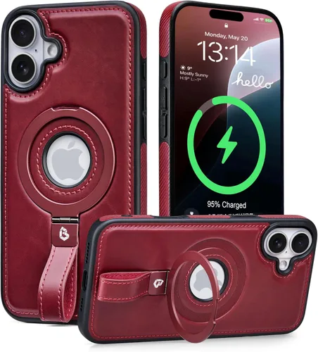 Miniatura 28 de Butaiga - Funda para iPhone 12 Pro Max con correa de cuero, soporte de anillo, color negro Finger Loop, Relieve Smartphone Pinky Strain