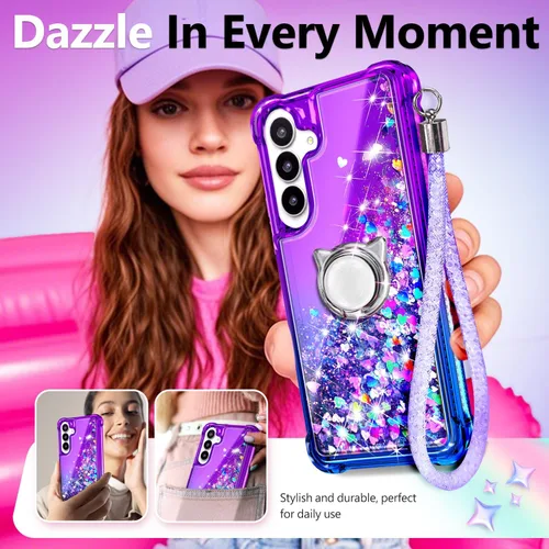 Miniatura 115 de NGB - Funda de teléfono diseñada para Samsung Galaxy S9+ Plus, morado/azul, con purpurina líquida para mujeres y niñas, con protector de pantalla