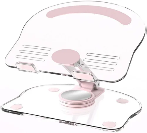 Soporte acrílico para tablet con base giratoria de 360°, soporte plegable ajustable transparente para escritorio, oficina en casa, compatible con