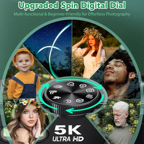 Miniatura 4 de Cámara digital 5K para fotografía con 3 pantallas abatibles de 180°, cámara de vlogging de 75MP para, cámara compacta HD, zoom digital 18X, cámaras