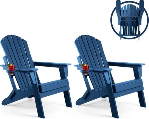 Miniatura 45 de FUNBERRY Juego de 6 sillas plegables Adirondack para todo tipo de clima, sillas para hogueras de polietileno de alta densidad con portavasos