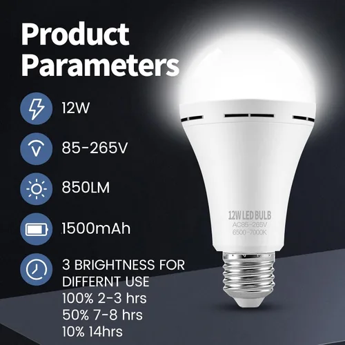 Miniatura 2 de Bombillas LED de emergencia recargables para cortes de energía en el hogar, bombillas con certificación UL operadas por batería, para cortes