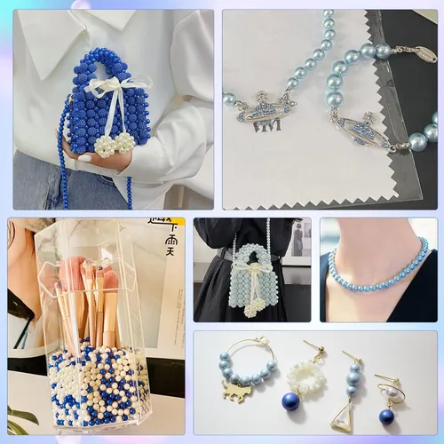 Miniatura 4 de Cuentas de perlas de tamaño mixto de 3/4/6/0.315 in con agujeros para hacer joyas, pulseras, collares, aretes y relleno de jarrón, kits