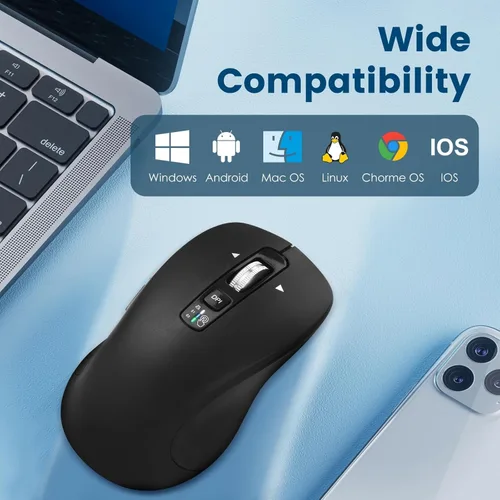Miniatura 4 de CITLLA Mouse inalámbrico Bluetooth (USB + BT1 + BT2), tamaño completo, desplazamiento de 4 vías, mouse silencioso multidispositivo para computadora
