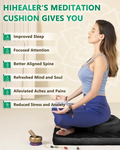 Miniatura 5 de Juego de cojín de meditación Hihealer grande de terciopelo para piso y cojín de yoga tibetano tradicional para adultos Zafu con relleno de trigo