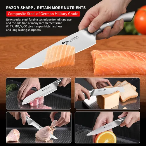 Miniatura 3 de MAD SHARK Juego de cuchillos de cocina, 5 piezas de cuchillos de chef afilados, juego de cuchillos de acero inoxidable de alto carbono con mango