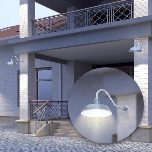 Miniatura 7 de 14 pulgadas. RLM Warehouse - Pantalla con brazo de cuello de cisne y bombilla Led A19 5000K de 9W Galvanizado (paquete de 1)