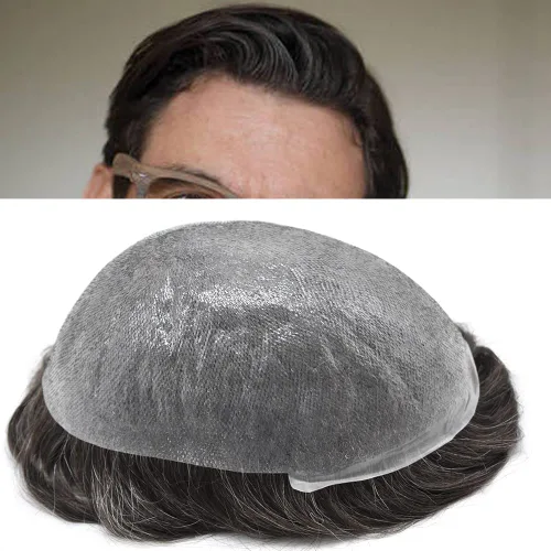 Miniatura 15 de Cabello humano para hombres, tupé, piezas de cabello humano europeo, todas las piezas de cabello en V para manualidades, 0.002 in, piel fina