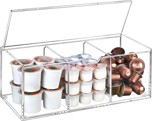 BEYGORM Soporte acrílico para cápsulas de café con tapa para 24 KCup, organizador de almacenamiento de cápsulas de café transparente, 3