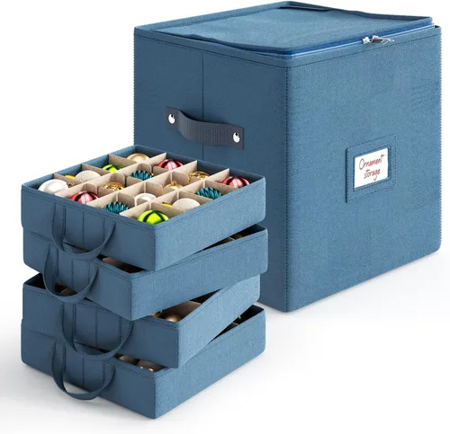 Miniatura 14 de Caja grande de almacenamiento para adornos navideños con divisores ajustables - Contenedor de almacenamiento de adornos de plástico para 128 adornos