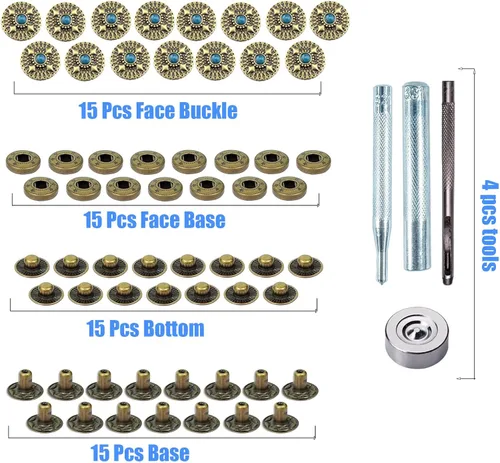 Miniatura 3 de Juego de 10 botones a presión de cuero de 0.67 pulgadas (0.669 in), cierre de presión de bronce para broches de cuero y kit de cierres, broches