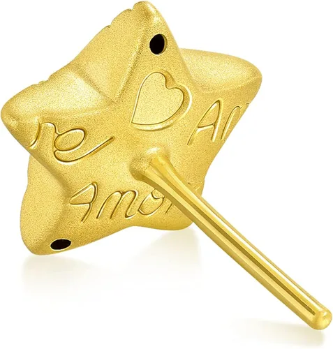 Miniatura 3 de Chow Sang Sang 999 - Aretes de oro macizo de 24 quilates con mensaje Amore 92645E se venden solos no pares