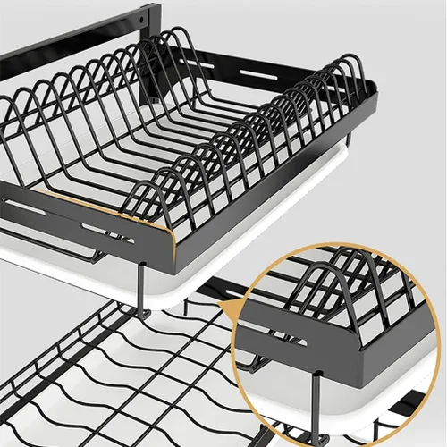 Miniatura 3 de Escurridor de platos montado en la pared de acero inoxidable 201 con bandeja de drenaje, estante de cocina de 3 capas, organizador de utensilios