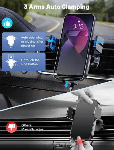 Miniatura 5 de Cargador inalámbrico para automóvil, soporte de automóvil MOKPR con sujeción automática de 15 W/10 W/7.5 W, carga rápida, ventilación de aire, Azul