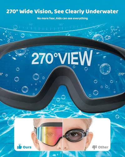 Miniatura 3 de Aegend Paquete de 2 gafas de natación para niños, marco grande, antivaho, silicona suave, a prueba de fugas, protección UV para niños y niñas de 3 a