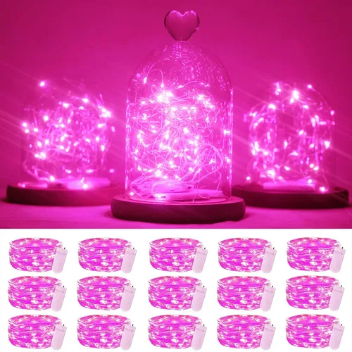 Miniatura 16 de SmilingTown 15 paquetes de luces de cadena de hadas, 6.6 pies, 20 luces LED, funciona con pilas, alambre de cobre plateado, luces de cadena Azul