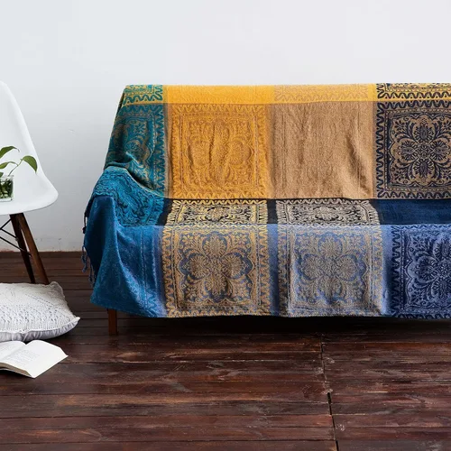 Miniatura 7 de Manta bohemia tejida para sofá, manta jacquard colorida de chenilla más suave, decoración hippie para sofá, silla, 60 x 75 pulgadas, azul marino